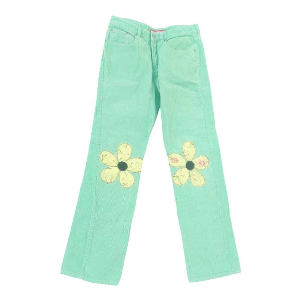 Rare Vtg Union Bay Rich Hippie Green Flower Patch Corduroy Jeans